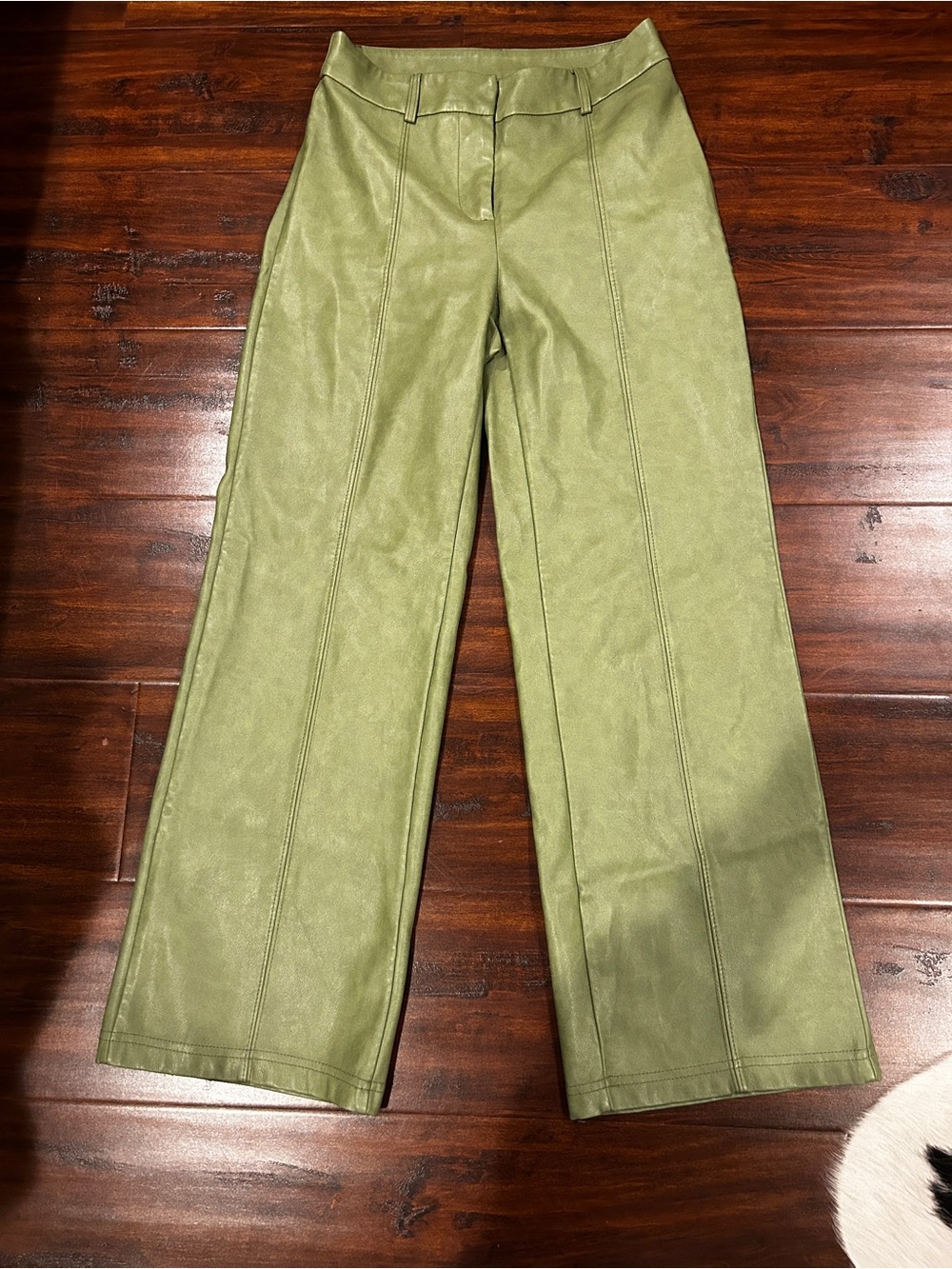 7 For All Mankind Olive Green Wide-Leg Faux Leather Trousers